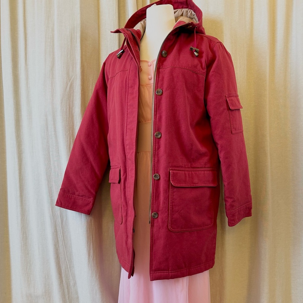 Burgundy Goose Down Parka Coat – Cotton Shell & Hood